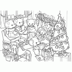 The elephant family celebrates Christmas. coloring