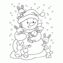 Little Snowman and Rabbits coloring