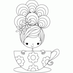 Little girl and cup of tea coloring