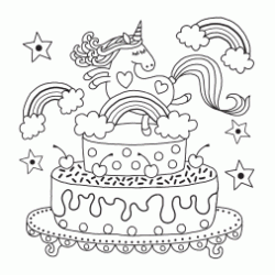 Unicorn birthday cake coloring
