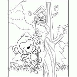 Mischievous monkey and curious bird coloring