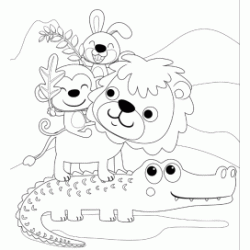 Crocodile, Lion, Monkey and Rabbit coloring