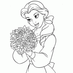 Belle and her bouquet of roses coloring