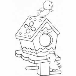 Birdhouse and birds coloring