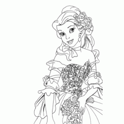 Belle in her floral dress coloring