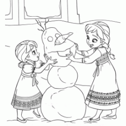 Anna and Elsa are building a snowman coloring