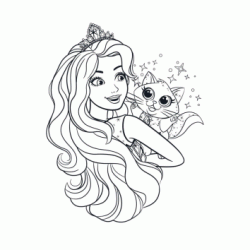 Princess Barbie and her cat coloring