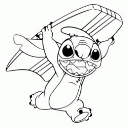 Stitch with a surfboard coloring