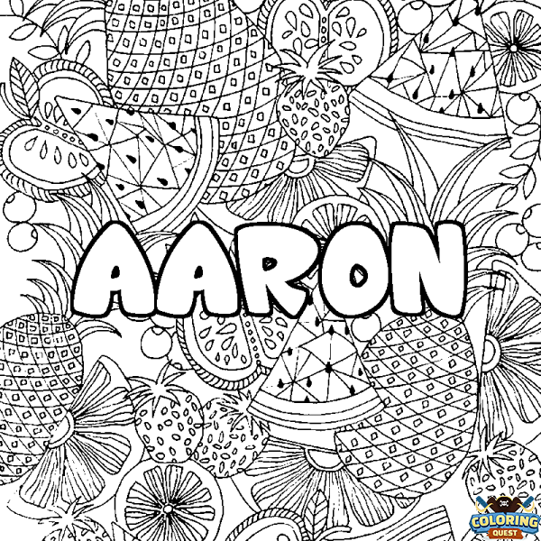 Coloring page first name AARON - Fruits mandala background