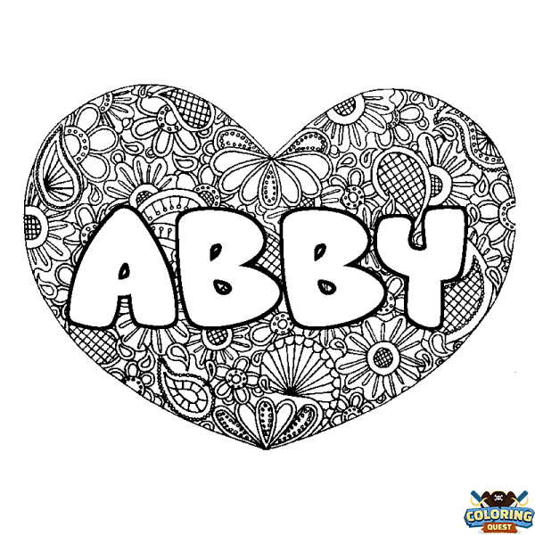 Coloring page first name ABBY - Heart mandala background