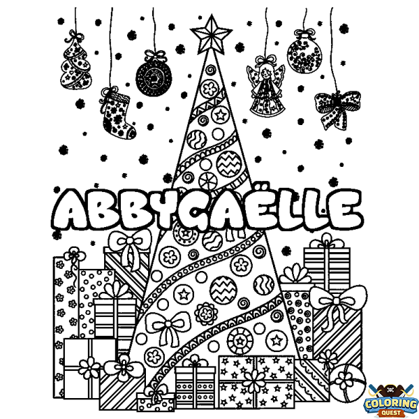 Coloring page first name ABBYGA&Euml;LLE - Christmas tree and presents background