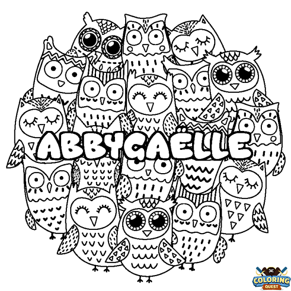 Coloring page first name ABBYGA&Euml;LLE - Owls background