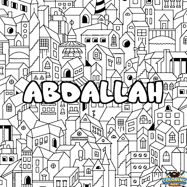 Coloring page first name ABDALLAH - City background