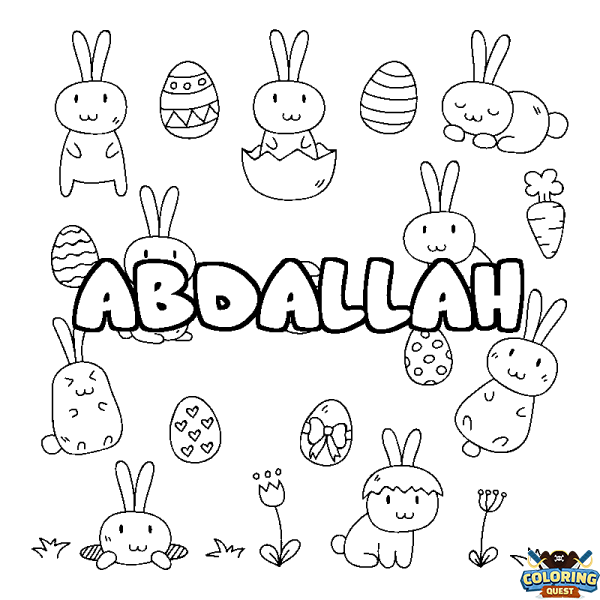 Coloring page first name ABDALLAH - Easter background