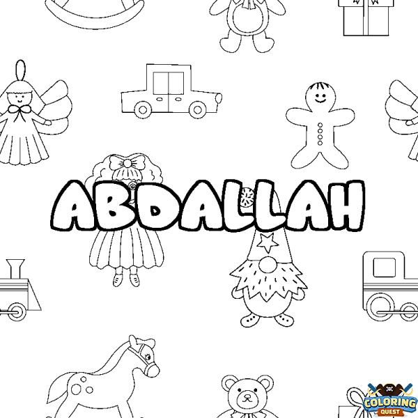 Coloring page first name ABDALLAH - Toys background