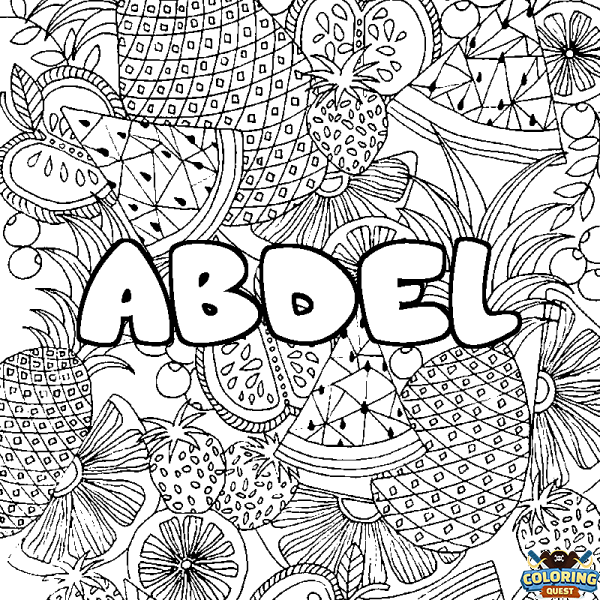 Coloring page first name ABDEL - Fruits mandala background