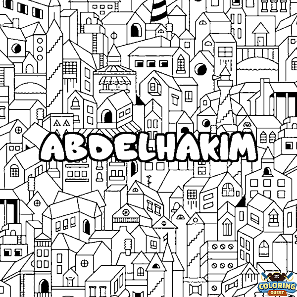 Coloring page first name ABDELHAKIM - City background