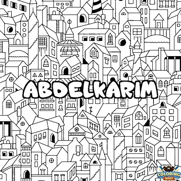 Coloring page first name ABDELKARIM - City background