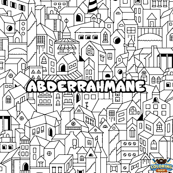 Coloring page first name ABDERRAHMANE - City background