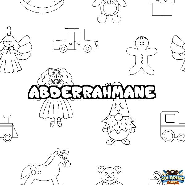 Coloring page first name ABDERRAHMANE - Toys background