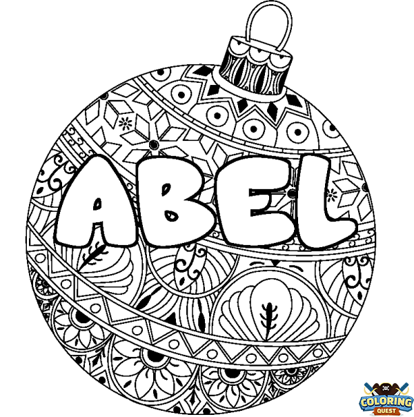 Coloring page first name ABEL - Christmas tree bulb background