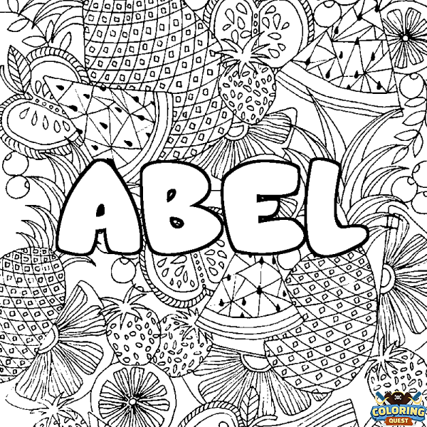 Coloring page first name ABEL - Fruits mandala background