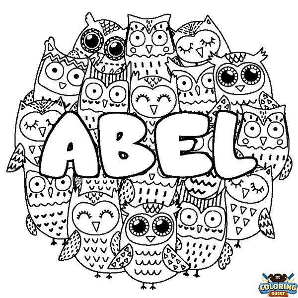 Coloring page first name ABEL - Owls background