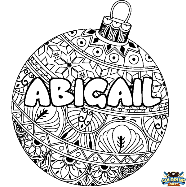 Coloring page first name ABIGAIL - Christmas tree bulb background