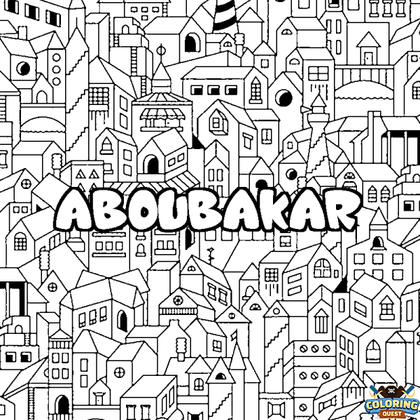 Coloring page first name ABOUBAKAR - City background