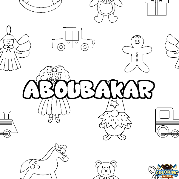 Coloring page first name ABOUBAKAR - Toys background