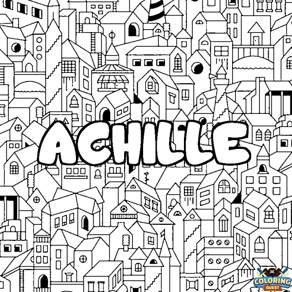 Coloring page first name ACHILLE - City background