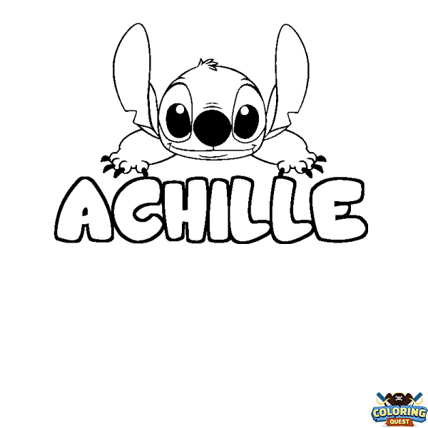 Coloring page first name ACHILLE - Stitch background