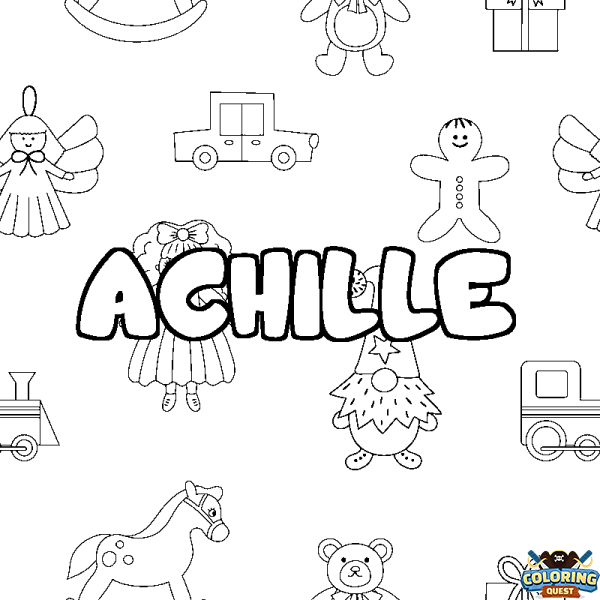 Coloring page first name ACHILLE - Toys background