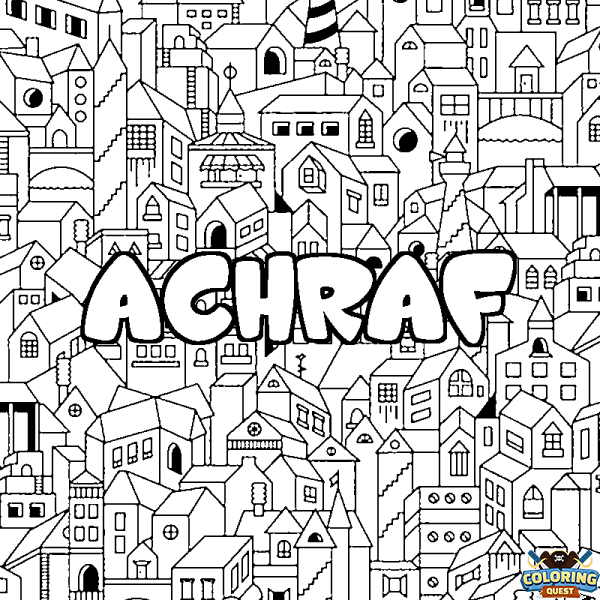 Coloring page first name ACHRAF - City background
