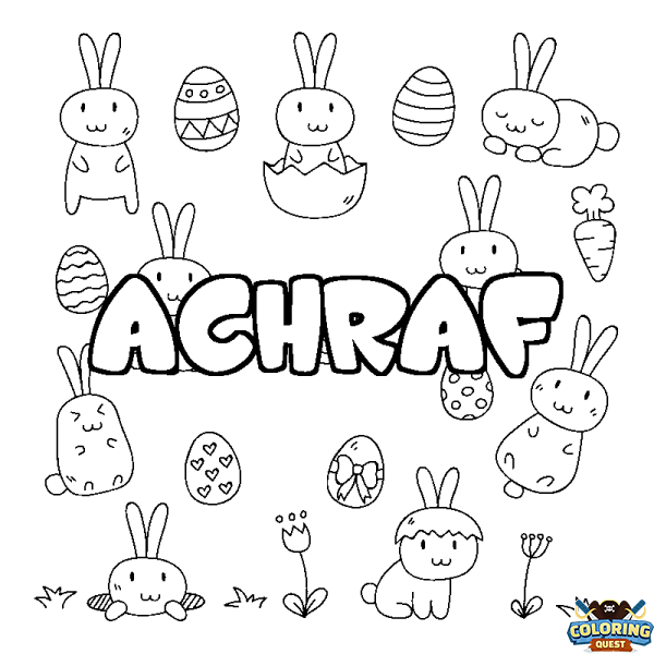 Coloring page first name ACHRAF - Easter background