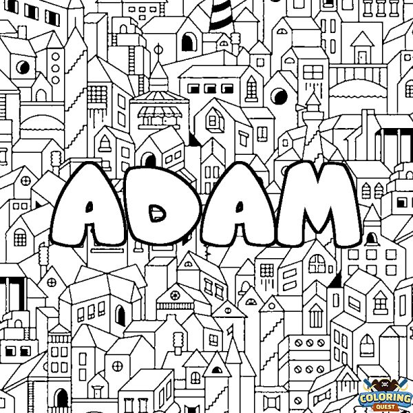 Coloring page first name ADAM - City background