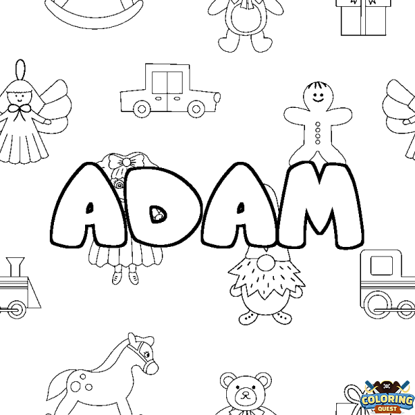 Coloring page first name ADAM - Toys background