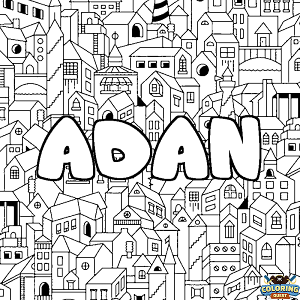 Coloring page first name ADAN - City background