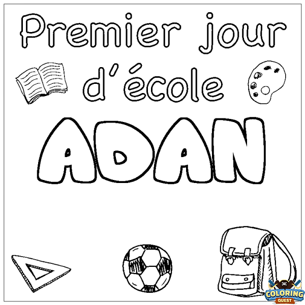 Coloring page first name ADAN - School First day background