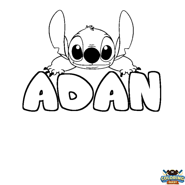Coloring page first name ADAN - Stitch background