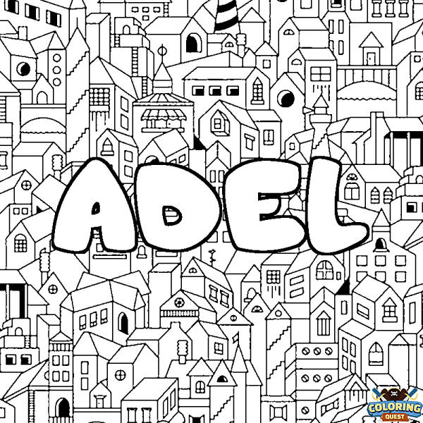 Coloring page first name ADEL - City background