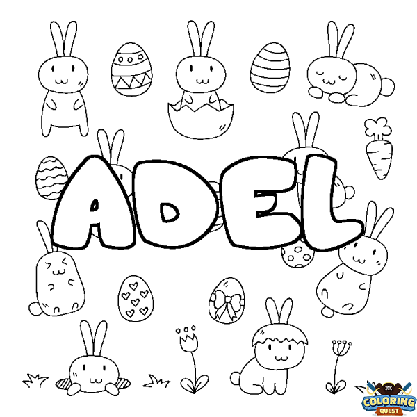 Coloring page first name ADEL - Easter background