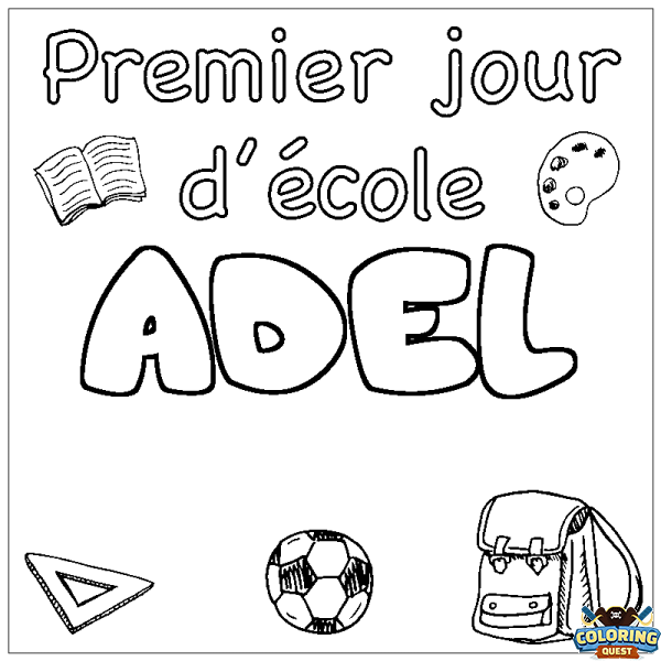 Coloring page first name ADEL - School First day background