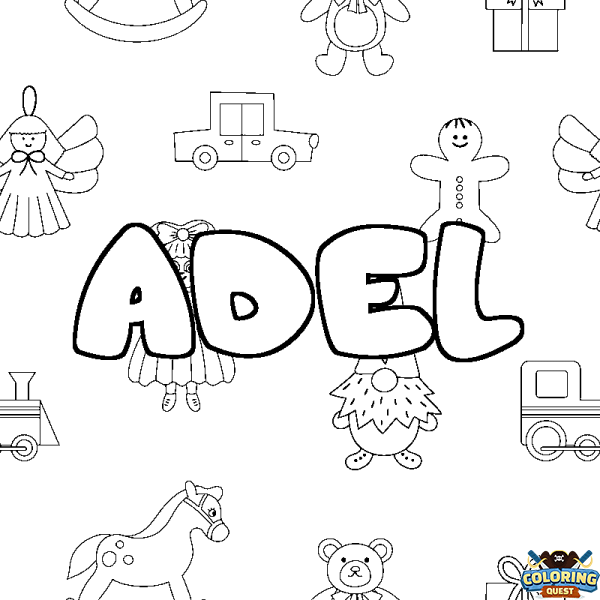 Coloring page first name ADEL - Toys background