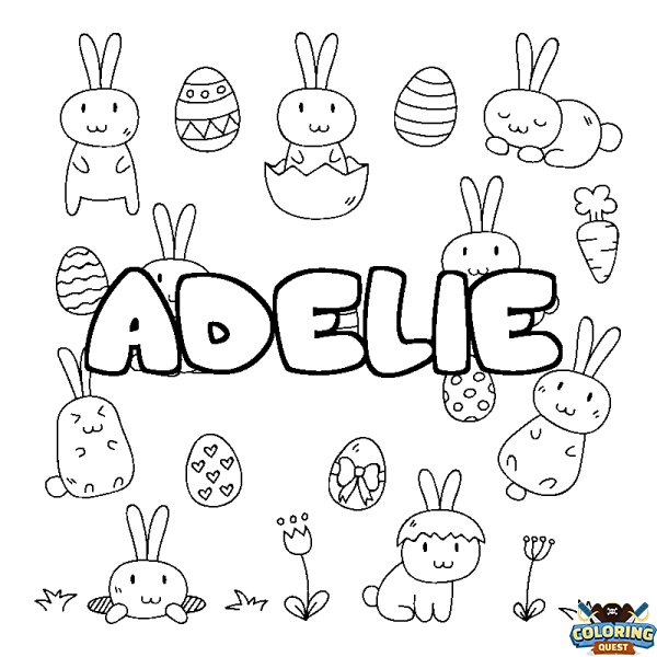 Coloring page first name ADELIE - Easter background