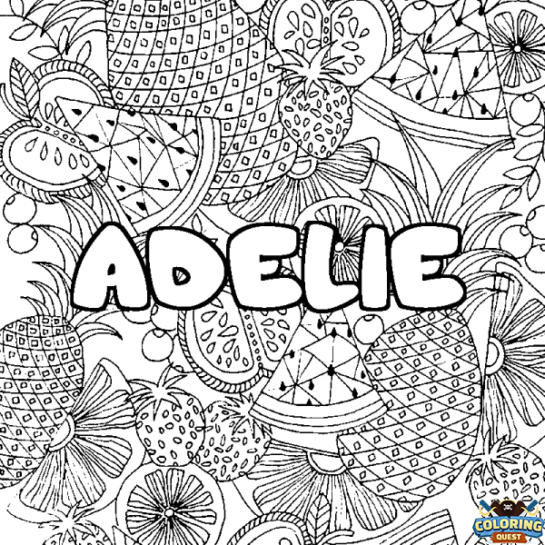 Coloring page first name ADELIE - Fruits mandala background