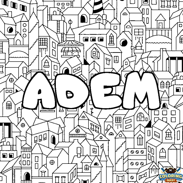 Coloring page first name ADEM - City background