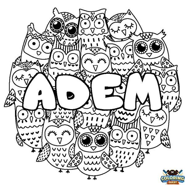 Coloring page first name ADEM - Owls background
