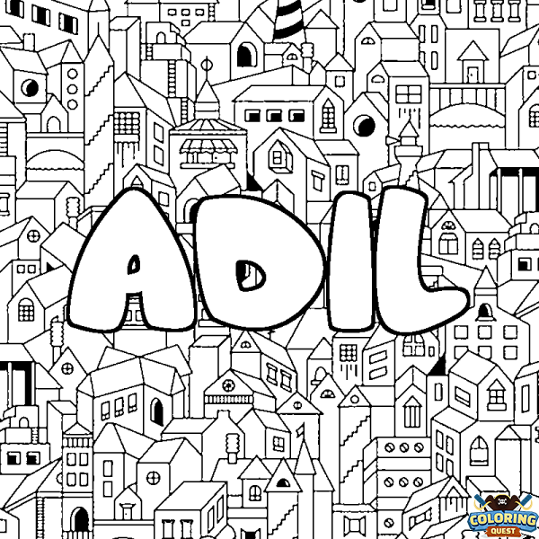 Coloring page first name ADIL - City background