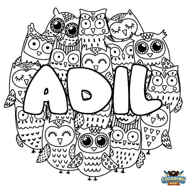 Coloring page first name ADIL - Owls background